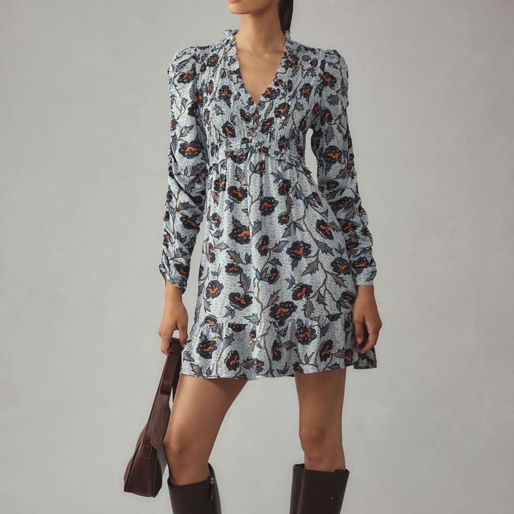 Anthropologie Long Sleeve V-neck Ruffle Dress NWT